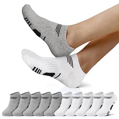 Imagen de NUOZA Calcetines Invisibles Mujer Hombre Cortos Running Bajos Algodon Blanco Gris