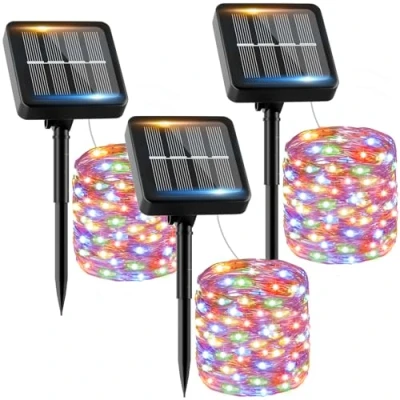 Imagen de Guirnalda Luces Exterior Solar 3 x 12M 120 LED Guirnaldas Solares IP65 Impermeables de Colores 8 Modos Interior Jardin Terraza Bodas Fiestas Festivales