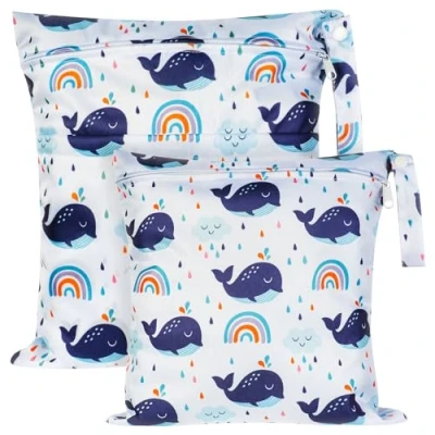Imagen de Vicloon Bolsas de pañales Mojados,2pcs Bolsa Impermeable para Bebe,Reutilizable Lavable Pañales,Bolsa Tela,Bolsa Bebe con Cremallera,para Viajes,Playa,Piscina