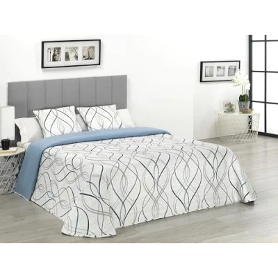 Imagen de Donegal Collections Colcha Cama 105 Bouti 105/120 Estampada Reversible + 1 Cojin Sortelha Primavera, Verano Acolchado Fino Microfibra Extrasuave Cubre Multiusos