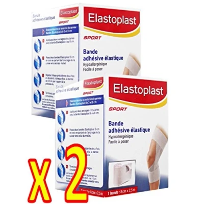Imagen de Elastoplast SPORT Cinta adhesiva elástica de material flexible Lote 2 bandas 8 cm x 2,5 m (8/2)