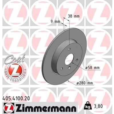 Imagen de ZIMMERMANN COAT Z 405.4100.20 Disco de freno 280 9 4/3 3 112 macizo revestido altamente carbonizado SMART: Cabrio, Fortwo I Coupé, City Coupe