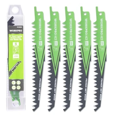 Imagen de WORKPRO Hojas de Sierra Sable, 5 piezas Cuchillas para Madera 15cm, Accesorios Cortar Madera, Compatible con la Mayoría Sierras Caja Plástico