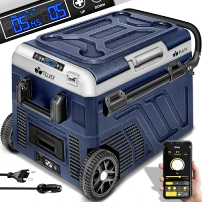 Imagen de tillvex® Nevera eléctrica de compresor 50L con Bateria Congelador eléctrico control WIFI APP, puerto USB Refrigerador hasta 20 C para automóviles, camiones, camping