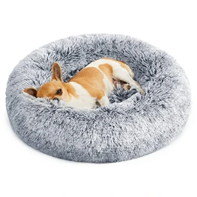 Imagen de Feandrea Cama de Perros, para Cojín Central Extraíble y Lavable, Alfombra Felpa Suave Mullida, 50 cm Diámetro, Gris PGW037G01