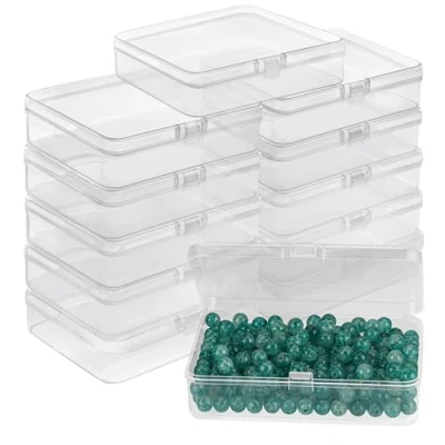 Imagen de BELLE VOUS Cajas Plastico Pequeñas Transparentes con Tapa de Bisagra (Pack 12) 11,2 x 8,3 2,8 cm Caja Organizadora Mini Recipiente Pastillas, Cuentas, Joyas, Artículos Manualidades