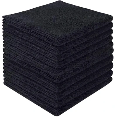 Imagen de HIDMD Paños de limpieza microfibra para pulido, lavado, encerado, polvo, accesorios limpieza, plumeros cocina, coche, baño, azul, paquete 10, 30 cm x cm, color negro