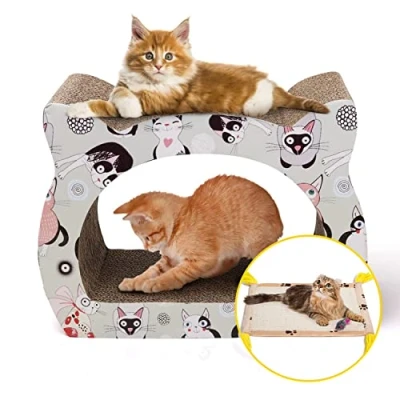 Imagen de Nobleza Rascador para Gatos De cartón. Soporte Descanso con Forma Gato Catnip，y Alfombrilla Rascadora Sisal Natural