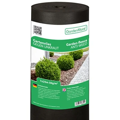 Imagen de GardenMate Malla geotextil de 1 m x 25 y 50 g/m² Rollo Resistente para Malas Hierbas Estabilizada contra UV Permeable al Agua = m²