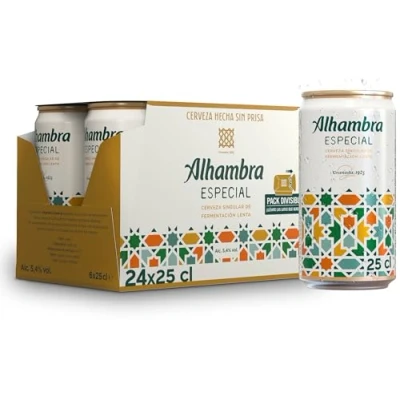 Imagen de Alhambra Especial, Pack 24 Latas x 25 cl, Cerveza Especial de Fermentación Lenta, 5.4% Volumen Alcohol