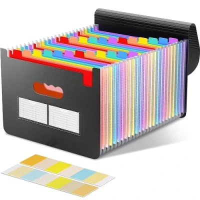 Imagen de Diboniur Carpeta Clasificadora A4, Carpetas Archivadoras Expandible 25 Bolsillos, Portátil Acordeón Clasificador Documentos, Separadores Archivador A4 para Oficina, Escuela (Negro)