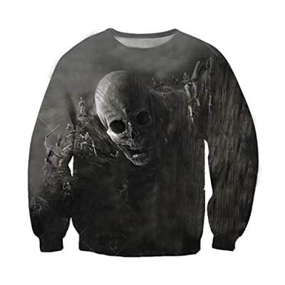 Imagen de Sudaderas de Manga Larga para Hombre, Sudadera con Capucha sin Estampado Calavera Terror, jerséis gráficos 3D, Cuello Redondo Hip Hop