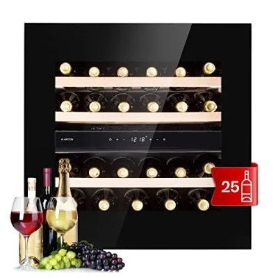 Imagen de Klarstein Vinoteca de Pie, Nevera para Vinos Dos Zonas Refrigeración, Cervezas Pequeña Interior/Exterior Puerta Cristal, Protección UV, 5 18C, Botellero 25 Botellas