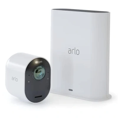 Imagen de Arlo Ultra, cámara de vigilancia wifi 4K y SmartHub, faro alarma integrados, detector movimiento, visión nocturna en color, audio bidireccional, Prueba Secure Incluida , Blanco