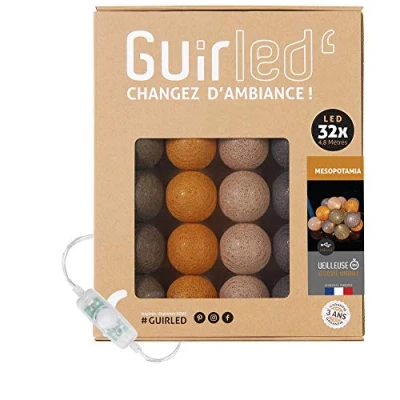 Imagen de GuirLED Guirnalda luminosa bolas de algodón LED USB Luz noche para bebé 2h Adaptador corriente dual 2A incluido 3 intensidades 32 3,2m Mesopotamia