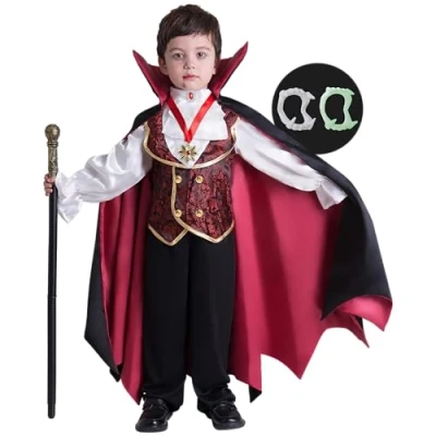 Imagen de Spooktacular Creations Disfraz de vampiro gótico lujo para niños, regalos fiesta Halloween, vestir, juego rol y cosplay (rojo, Medium)