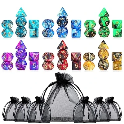 Imagen de Moncolis Dados Poliedricos 6 x 7 (42 Piezas) de Juego para Dungeons and Dragons DND RPG MTG D20 D12 D10 D8 D6 D4 Juegos Cartas Mesa
