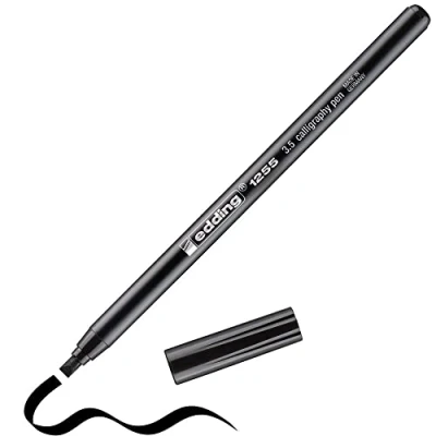 Imagen de edding 1255 rotulador caligráfico negro 10 rotuladores punta 3,5 mm de fibra para papel, madera, terracota principiantes, letras a mano, bullet journals, libros caligrafía