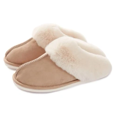 Imagen de Misolin Mujer Hombre Invierno Fur Zapatillas de Estar Cerradas Calienta Pantuflas, para interior o exterior,Caqui XL(295)=40.5 42 EU