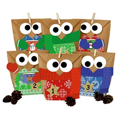 Imagen de Papierdrachen DIY Calendario de adviento para llenar búhos Navidad 2021 Conjunto suéteres Punto Hacerlo Usted Mismo niños y Adultos.