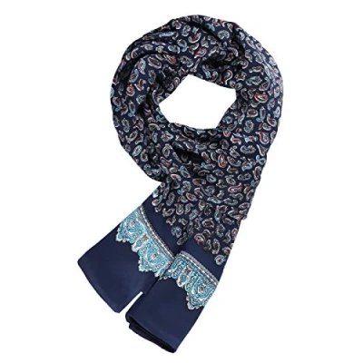 Imagen de WANYING Noble Bufanda de Seda para Hombres 100% 11 Momme Doble Página Primavera Verano Otoño Casual Business 155x26cm Paisley Azul Oscuro