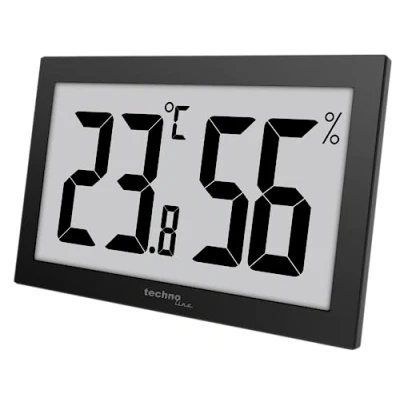 Imagen de Technoline WS9465 Termómetro de oficina, higrómetro, control temperatura y humedad, pantalla muy fácil leer, color negro, con LCD jumbo para oficina Hotel Foyer