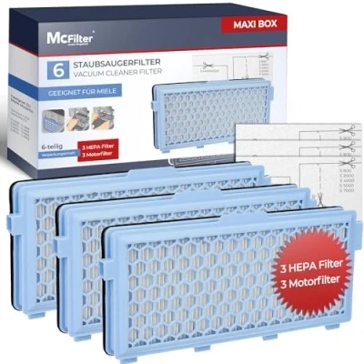 Imagen de McFilter 3 filtros HEPA adecuados para aspiradoras Miele Compact C1 C2, Complete C2 C3, S8340, S8360 S4000, S5000, S6000, S8000 series, S2, S3, S4, S5, S6 Alternativa SF HA 50, AP 50