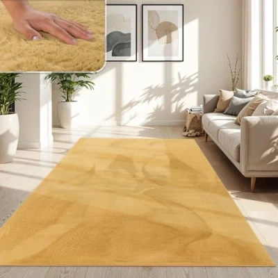 Imagen de TT Home Alfombra De Pelo Largo Suave Monocromo Moderna, Color: Amarillo, Tamaño:160x220 cm