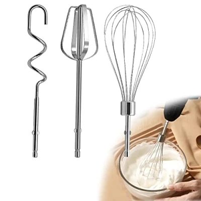 Imagen de Qazuwa Batidor Eléctrico Accesorios,3 Batidora Manual de Acero Inoxidable,Batidor,Varillas Cocina Alambre(1 Varilla, 1 Gancho para Amasar, Globo)