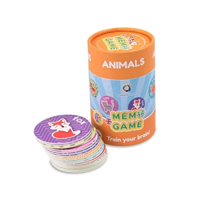 Imagen de ambarscience Memo Games Animales Juego de Memoria Educativo para Buscar Las Parejas y Aprender Palabras en inglés,con 40 Piezas, niños 3+.