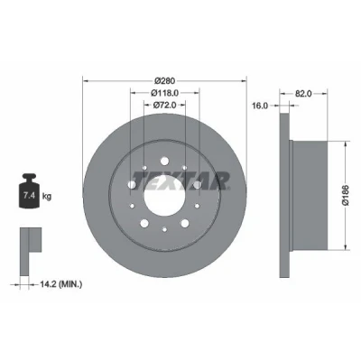 Imagen de TEXTAR 92157403 Disco de freno 280 16 05/10 118 macizo revestido sin perno sujeción rueda, buje rueda PRO+ FIAT: Ducato III Furgón
