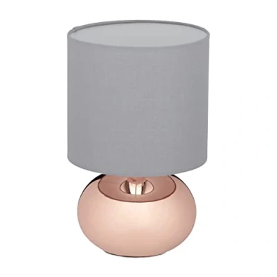 Imagen de Relaxdays Lámpara Mesita Noche Táctil, Luz Salón Decorativa, Redonda, Casquillo E14, con Pantalla, Plateada y Cobre