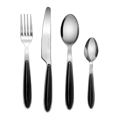 Imagen de EXZACT Conjunto de cuberteria con 24 piezas acero inoxidable manecillas color 6 x Tenedores, Cuchillos, Cucharas, Cucharaditas (Negro 24)