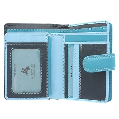 Imagen de Visconti Colección Rainbow Monedero de Cuero para Mujer Estilo RB51 Azul marino Multi