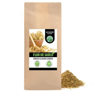 Imagen de Infusión de flor saúco (250g), Sambucus, té secada suavemente, frotada, 100% puro y natural para la preparación