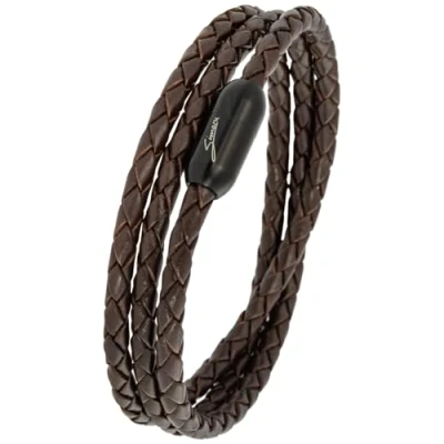 Imagen de Simaru pulsera de cuero Made in Germany, trenzada, primera calidad Cataluña con cierre magnético, resistente al agua y agradable a la piel 4mm ((61cm Lenght M L), Oxyd)