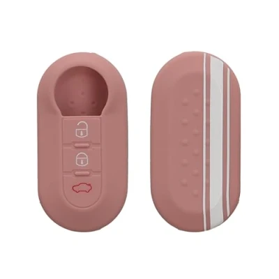 Imagen de kwmobile Carcasa Compatible con Llavero de Fiat Lancia Llave Coche Plegable 3 Botones Funda para Mando Silicona Blanco/Oro Rosa