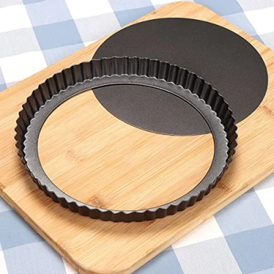 Imagen de Sinnsally Molde para Quiche y Tarta con Base Extraíble,Molde Desmontable Recubrimiento Antiadherente,Molde de Horno Rizado,Moldes Tartas Redondo (28cm)