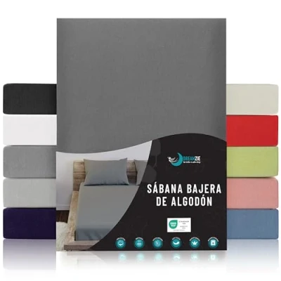 Imagen de Dreamzie Sabanas 200x200 Ajustable Algodon Oeko Tex Certificado Gris Antracita Sábanas Bajeras 200 x 100% Jersey