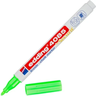 Imagen de edding 4085 marcador de tiza verde neón 1 rotulador punta redonda 2 mm rotuladores para cristal borrables pizarras, vidrio y espejos líquida cobertura opaca