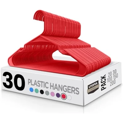 Imagen de Utopia Home Paquete de 30 Perchas plástico Que ahorran Espacio, duraderas y con Ranuras para los Hombros, Rojas