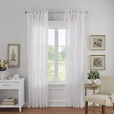 Imagen de Elrene Parte Superior Ajustable Semitransparente aplastada Cortina de Ventana un Solo Panel, Poliéster, Blanco, W 52&quot; x L 84&quot; (1 Panels)