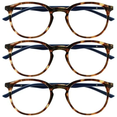 Imagen de OPULIZE Met Gafas de Lectura con Bloqueo Luz Azul Pack 3 Montura Redonda Marrón Carey Resistente a Arañazos Bisagras Muelle Ordenador Gaming Antirreflejante Hombre Mujer BBB60 2 +3.00