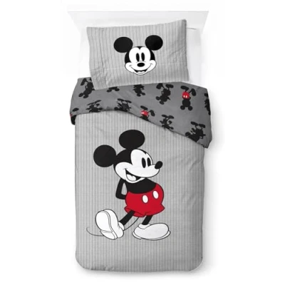 Imagen de Jay Franco Juego de Cama Mickey Mouse Disney a Rayas con Funda edredón para Individual algodón Afelpado Incluye una Almohada 50 x 70 cm