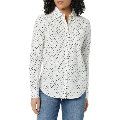 Imagen de Amazon Essentials Camisa de Popelín con Botones, Manga Larga y Ajuste Clásico Mujer, Negro Blanco Lunares, M