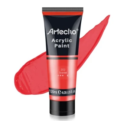 Imagen de Artecho Pinturas Acrilicas 120ml Escarlata, Impermeable y resistente a la luz, para Lienzos, Tela, Madera, Cristal, Piedras.