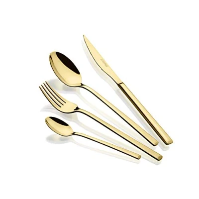 Imagen de MONIX Verona Gold Set de cubiertos 24 piezas, acero inoxidable 18/10, diseño vanguardista y moderno,acabado pulido brillante dorado, espesor 3 mm (6 comensales)