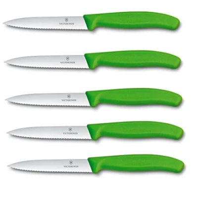 Imagen de Victorinox Swiss Classic Juego de cuchillos para verduras (5 piezas, 10 cm, con afilado ondulado), color verde