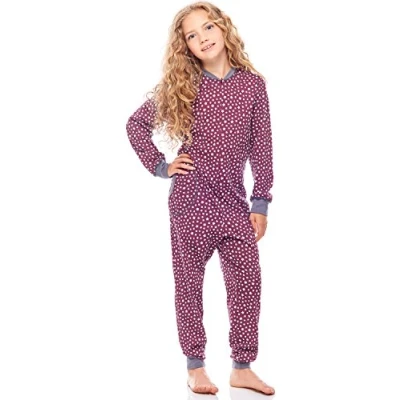 Imagen de Merry Style Pijama Entero 1 Pieza Vestido de Casa 100% Algodón Niña MS10 186 (Burdeos Estrellas MelangeOscuro, 158 164)