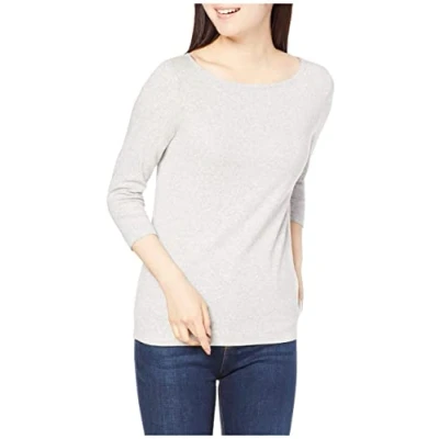 Imagen de Amazon Essentials Camiseta de Manga 3/4 y Escote Barco Corte Estrecho Mujer, Gris Claro Mezcla, S